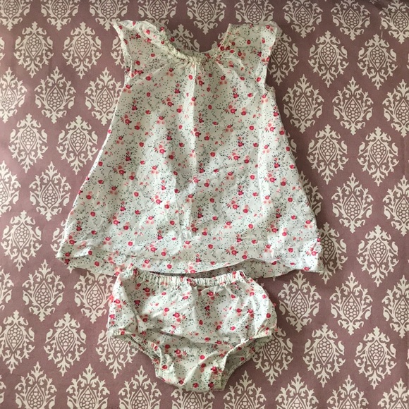 Petit Bateau Floral Romper Set with Ruffled Bloomers | 3-6 Months - Picture 1 of 8